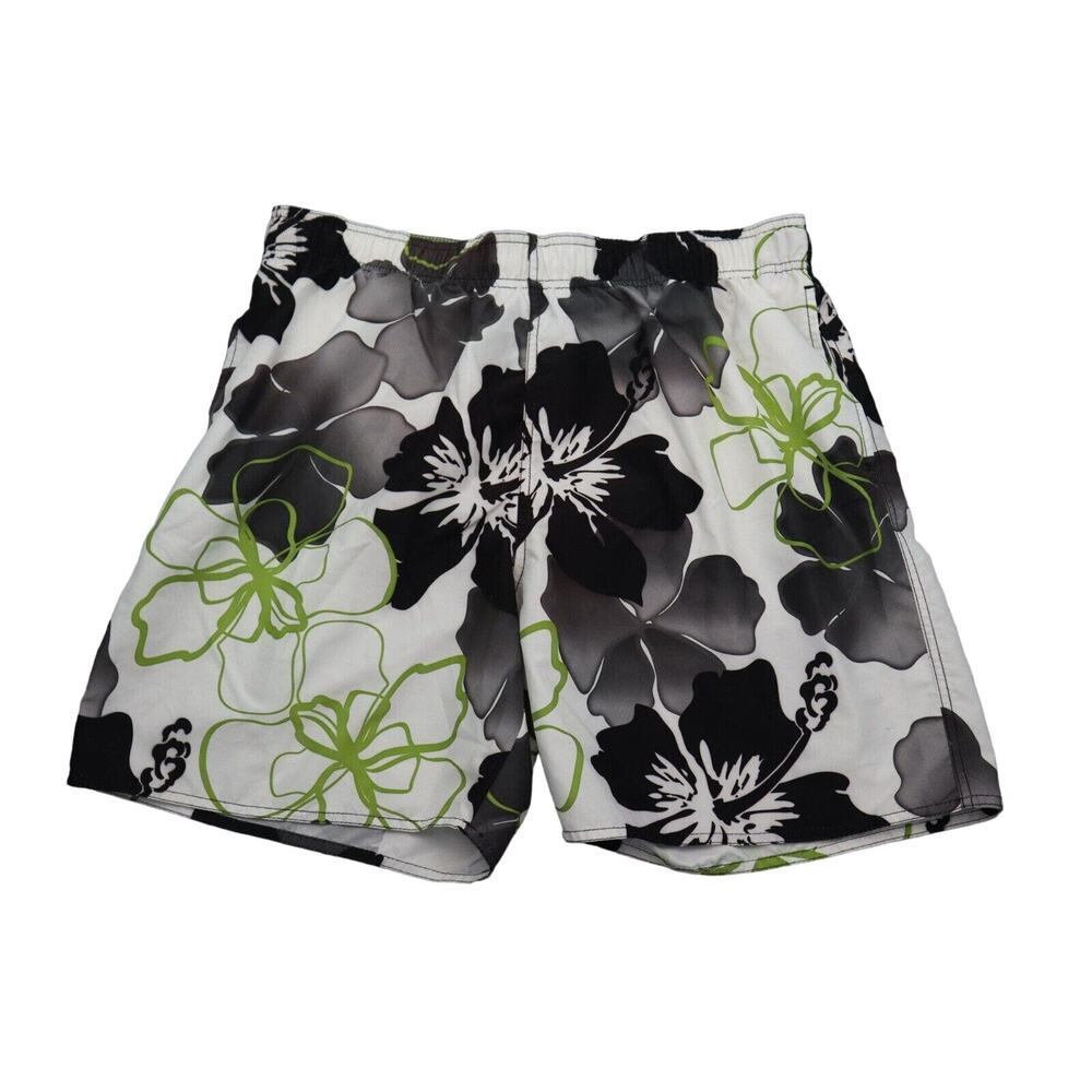 Newport Blue Short Mens L White Flower Print Board Drawstring Stretchable Waist